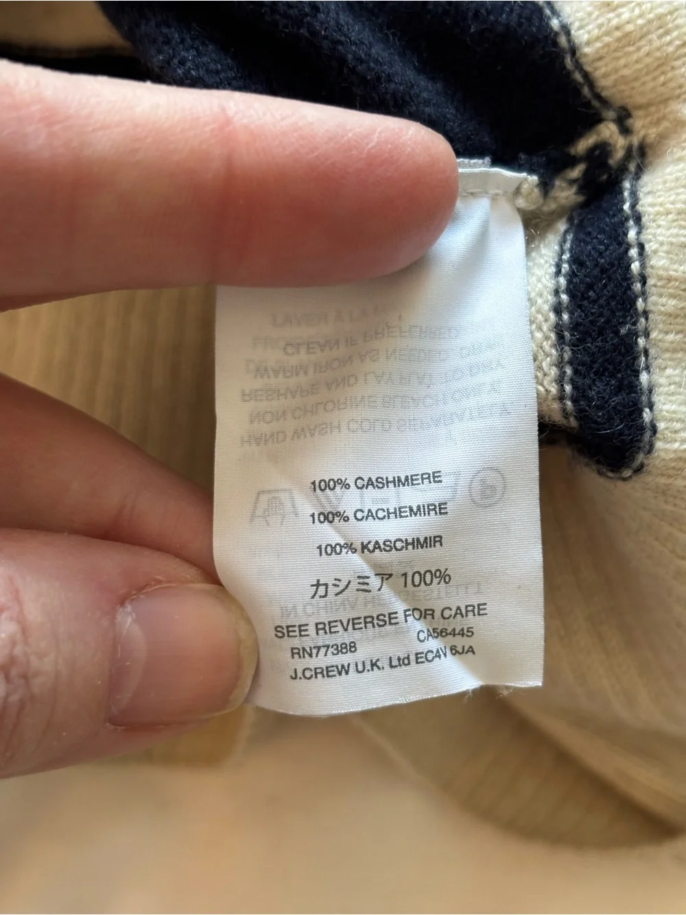 J. Crew Striped Crewneck Cashmere Sweater in Navy and Cream